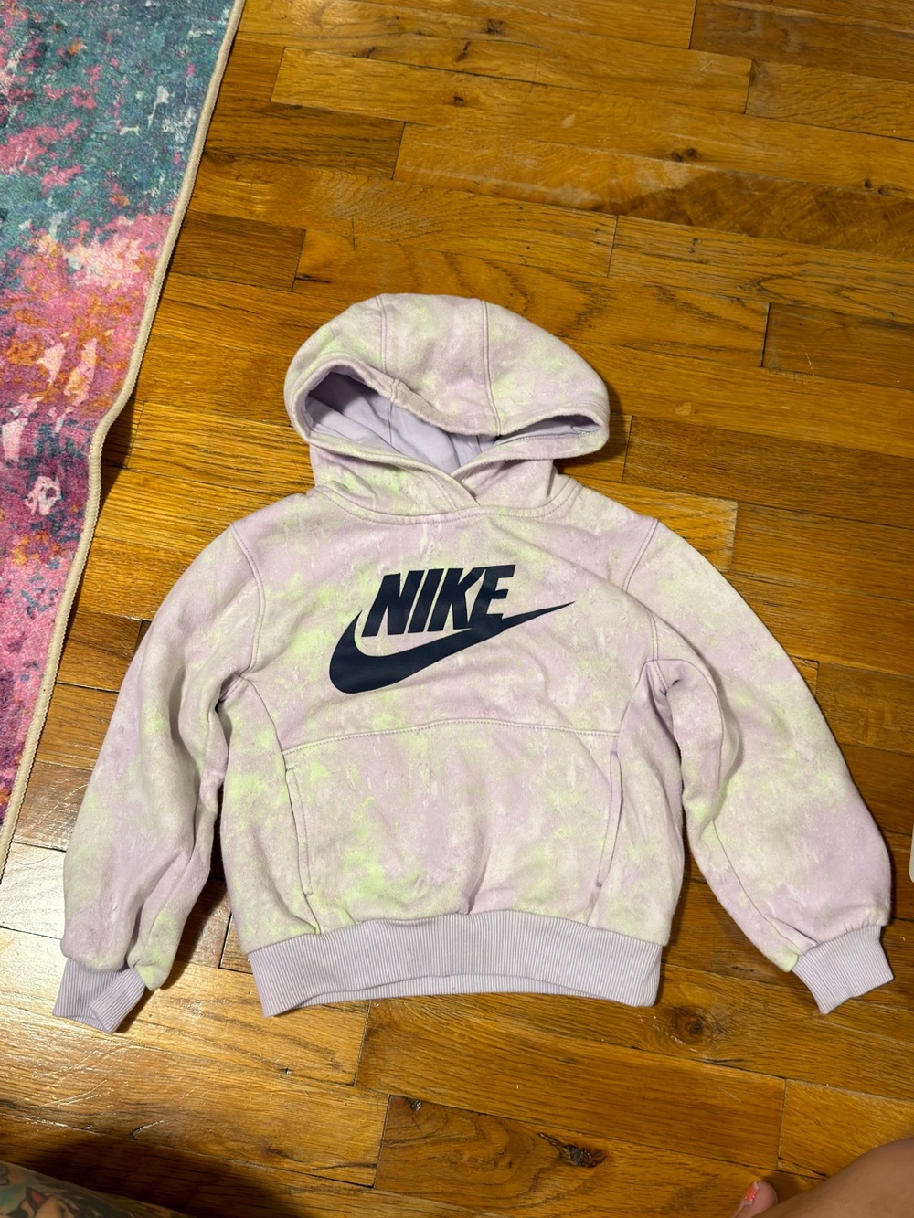 Nike Kids Lavender Hoodie with Black Logo and Lime Tie-Dye